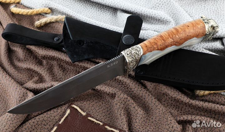 Нож Алтай сталь К340 рукоять карельская береза акр