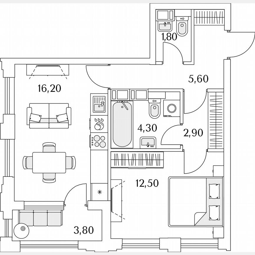 1-к. квартира, 45,2 м², 9/13 эт.