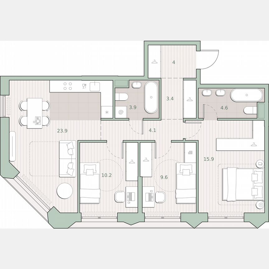 3-к. квартира, 79,6 м², 12/13 эт.