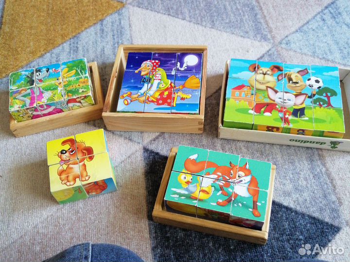 Деревянные пазлы и кубики