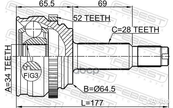 ШРУС внешний 34х64,5х28 ssang yong rodius/stavic