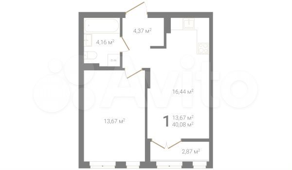 1-к. квартира, 40,1 м², 2/23 эт.
