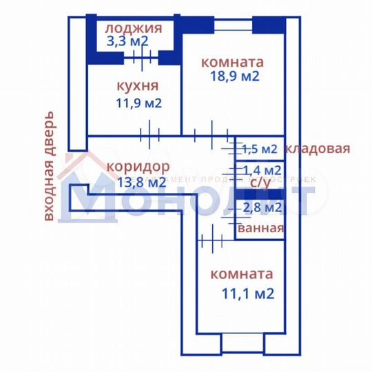 2-к. квартира, 61,7 м², 7/9 эт.
