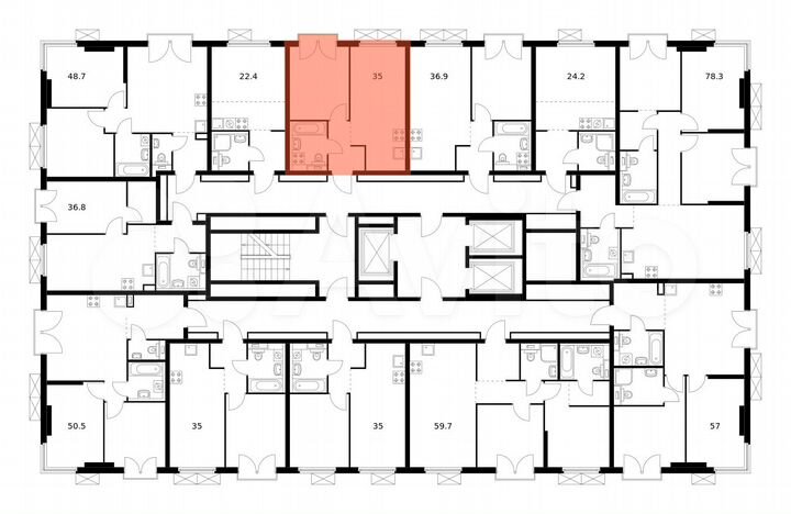 1-к. квартира, 35 м², 19/24 эт.