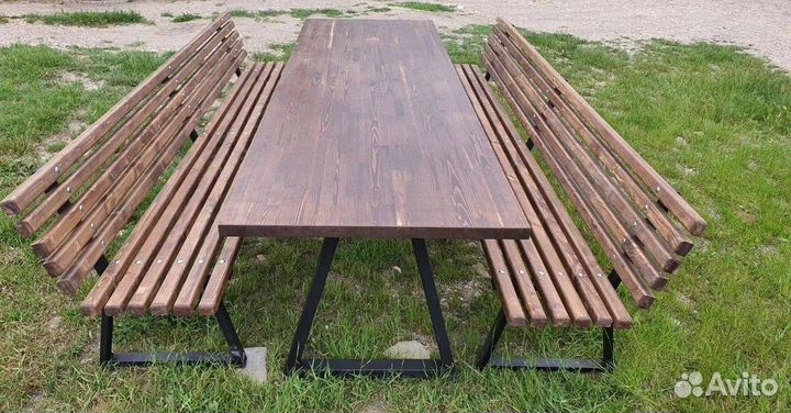 Стол из массива + лавочки в Loft
