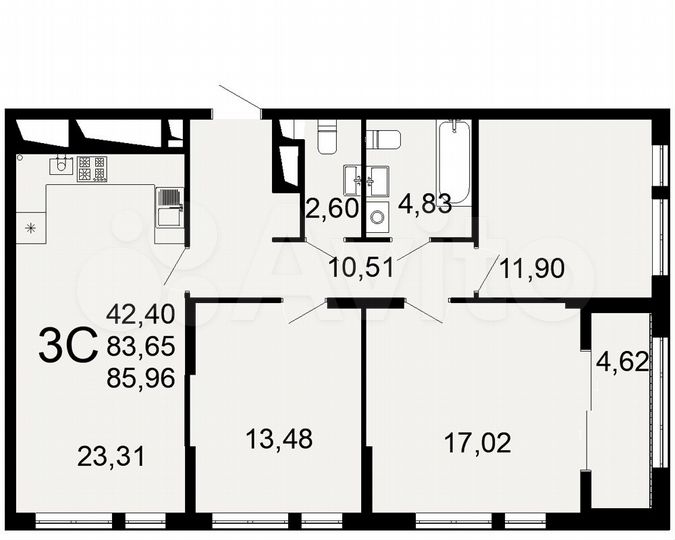 3-к. квартира, 86 м², 1/26 эт.