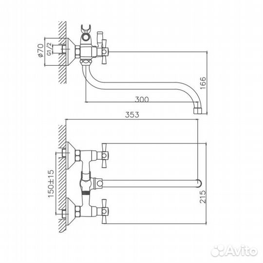 Смеситель для ванны Cron CN22142-12, зеленый