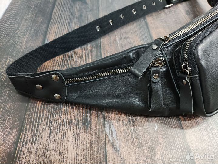 Мужская сумка на пояс, натуральная воловья кожа