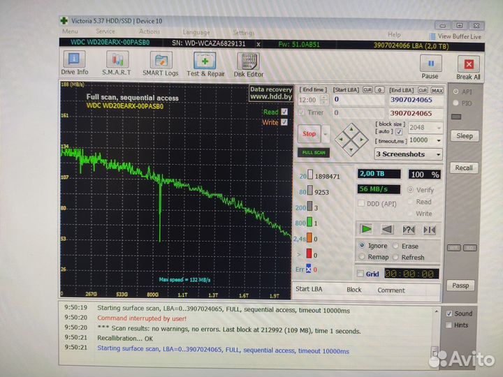 HDD WD Green 2 Тб меленький пробег, не китай