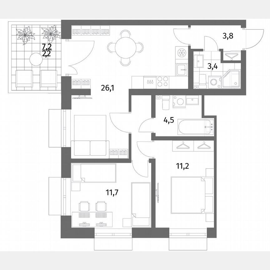 2-к. квартира, 66,2 м², 1/6 эт.