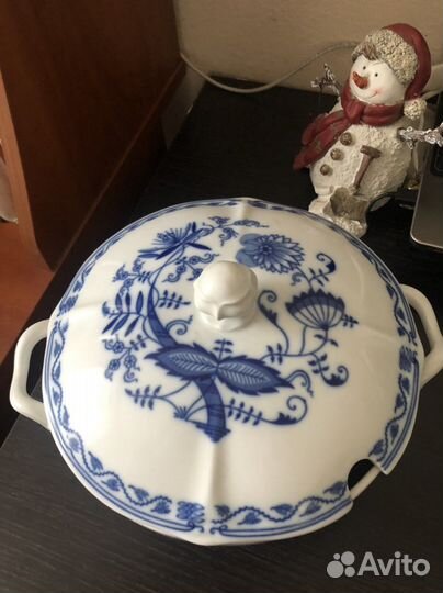 Супница Масленка Богемия Луковый (синий) узор