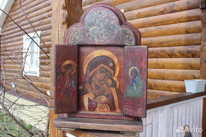 Старинная икона Триптих Богородицы Корсунская 65*4