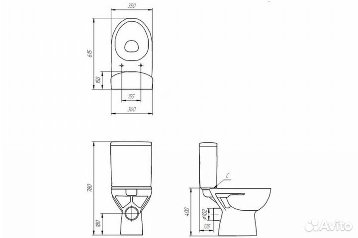 Унитаз-компакт Cersanit Parva безободковый