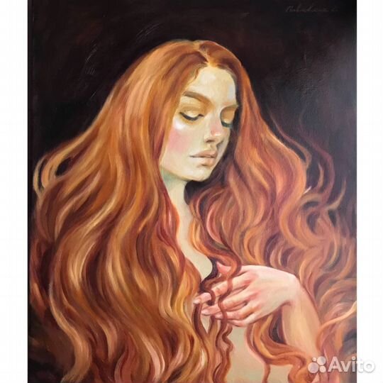 Картина маслом винтаж девушка темный фон стильная