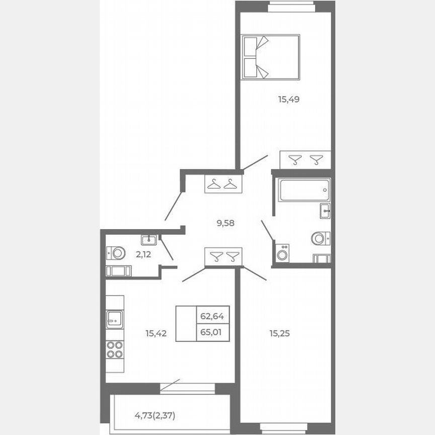3-к. квартира, 62,6 м², 4/4 эт.