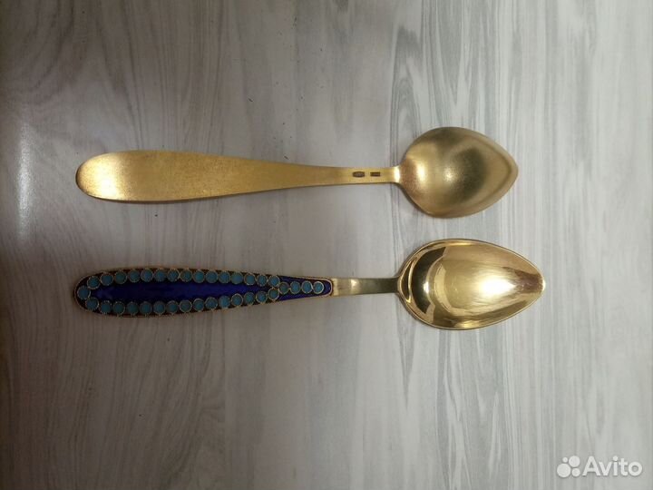 Ложка серебро позолочена лю7 916 с эмалью