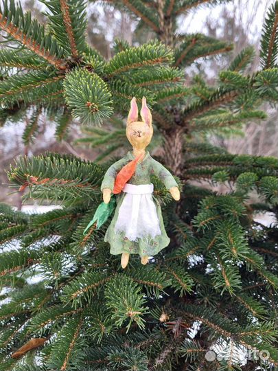 Ватная ёлочная игрушка заяц
