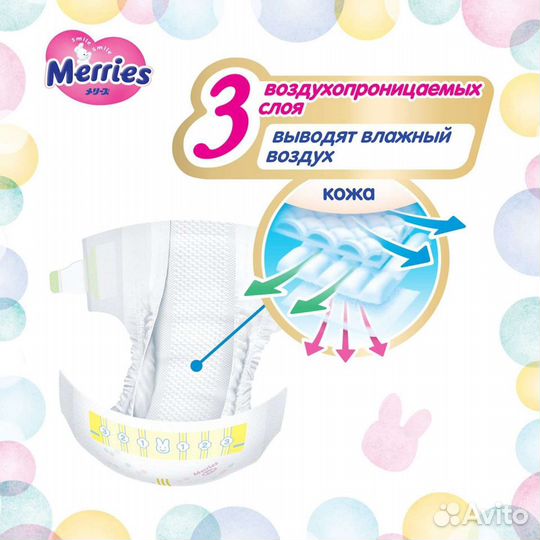 Подгузники Merries nb для новорожденных