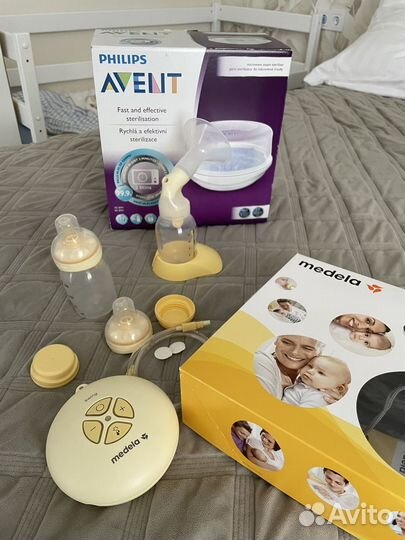 Молокоотсос Medela + стерилизатор Avent