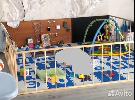 Манеж детский деревянный + бизиборд + коврик пазл