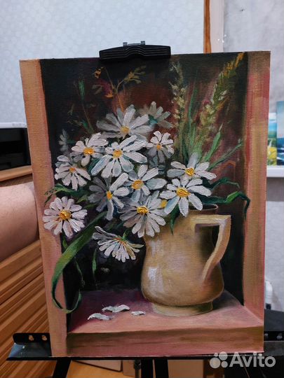 Картина маслом ромашки