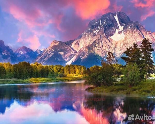 Алмазная мозаика 40x50 Отражение горы в озере