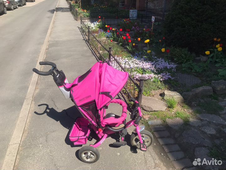 Велосипед коляска трехколесный розовый