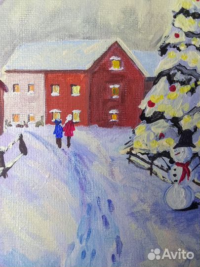 Картина пейзаж зимний вечер