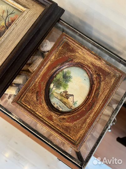 Картина антикварная живопись в раме дерево. Италия