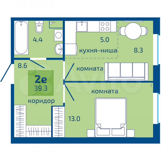 2-к. квартира, 39,3 м², 1/10 эт.