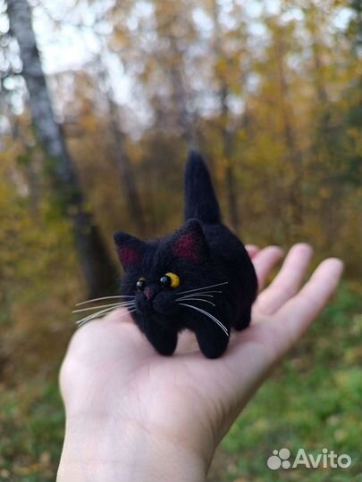 Валяная игрушка чёрный кот