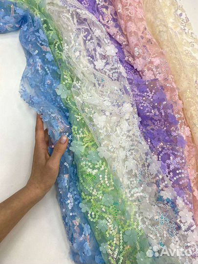 Сетка-фатин, расшитая пайетками