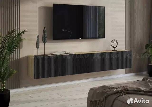 Tв тумба 2,13 м нaвеснaя Кантри-1 вотан/гpафит