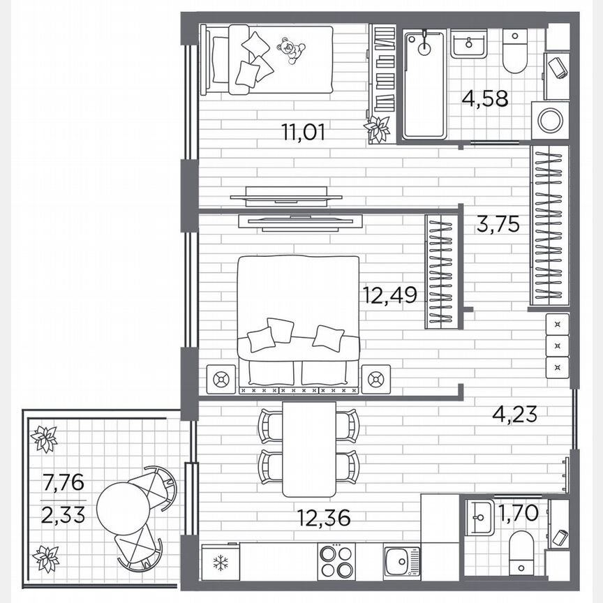 2-к. квартира, 52,5 м², 1/5 эт.
