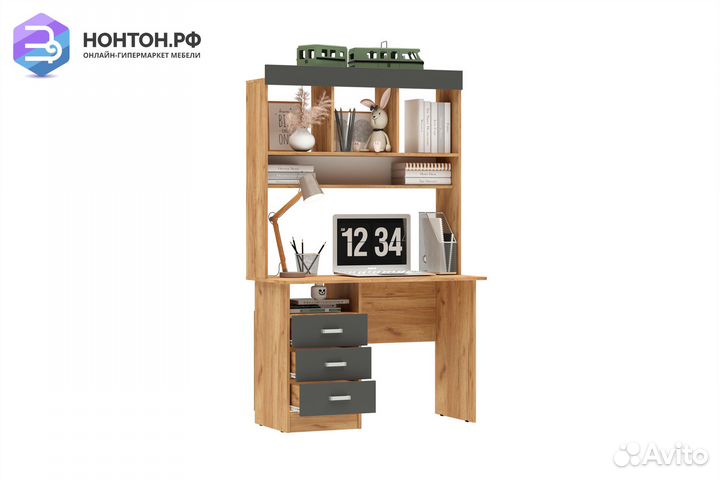 Стол Мартина с надстройкой графит / дуб крафт