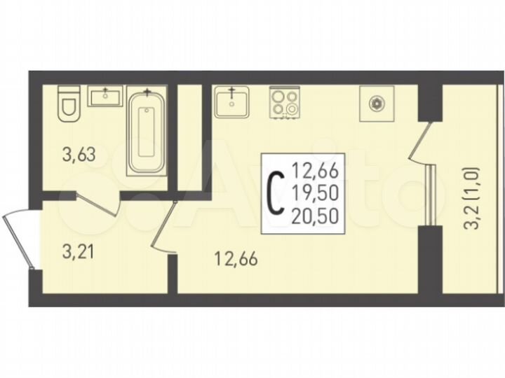 Квартира-студия, 20,5 м², 2/24 эт.