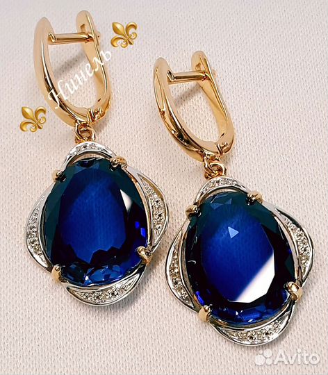 Чудесные серьги. Золото 585. Сапфир. Бриллианты