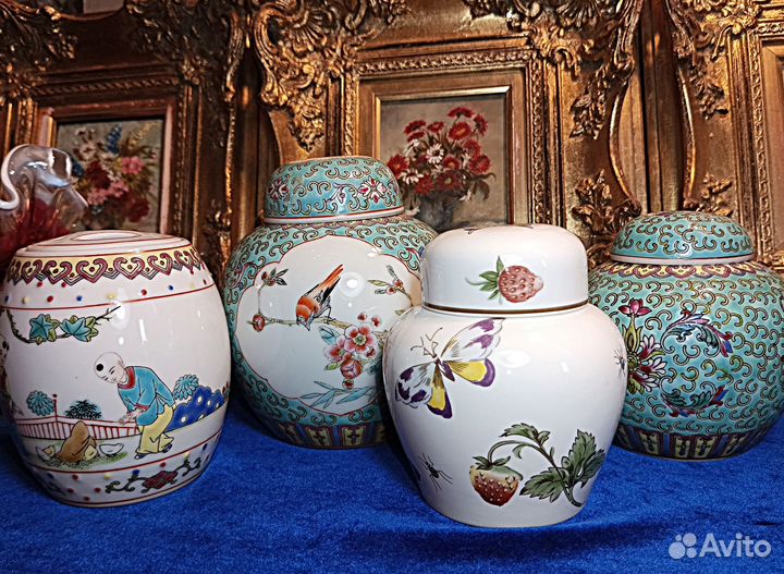 Имбирные вазы.Китай.Англия.Банки.Чайница.Фарфор