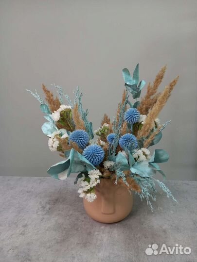 Композиции из сухоцветов в кашпо (размер М) /декор