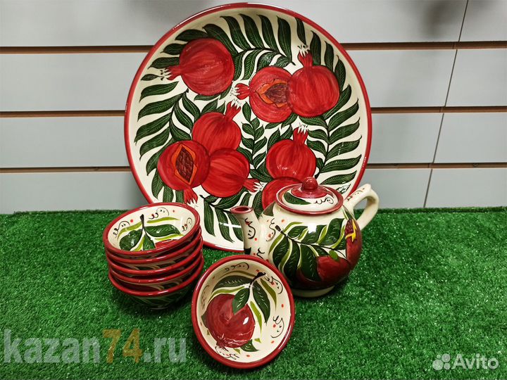 Чайный сервиз риштанская керамика гранат