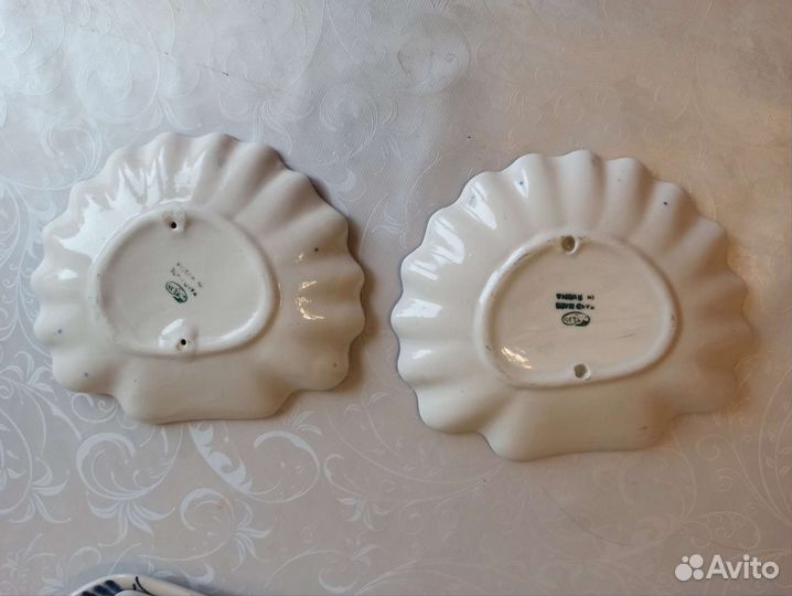 Посуда СССР Гжель блюдо для рыбы блюдца