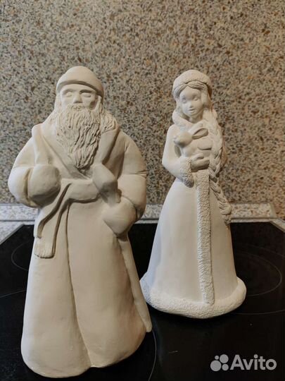 Дед Мороз и Снегурочка фигурки из гипса