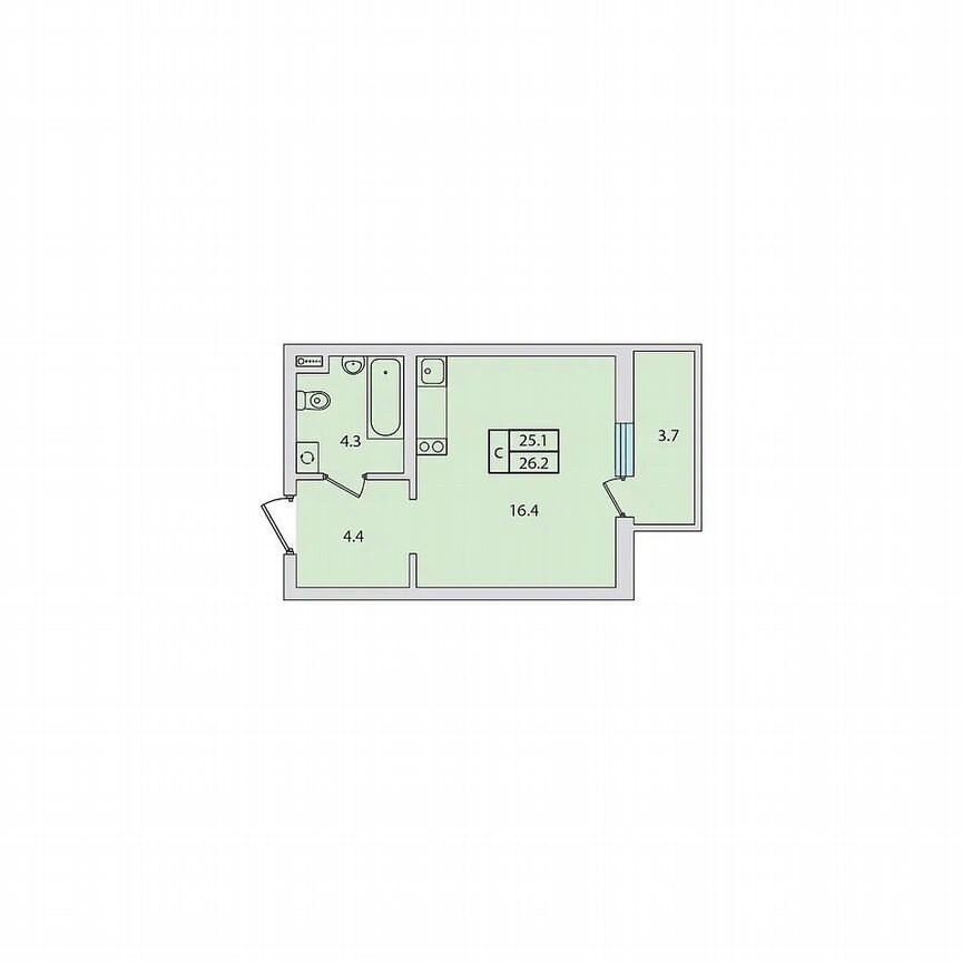 Квартира-студия, 26,2 м², 2/12 эт.