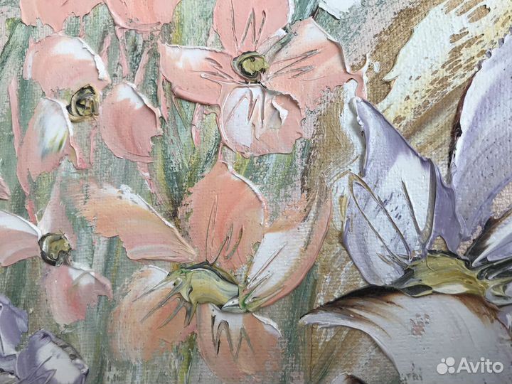 Картина цветы, масло, холст
