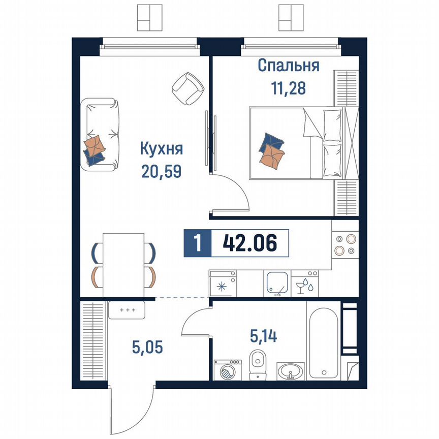 1-к. квартира, 42,1 м², 16/18 эт.