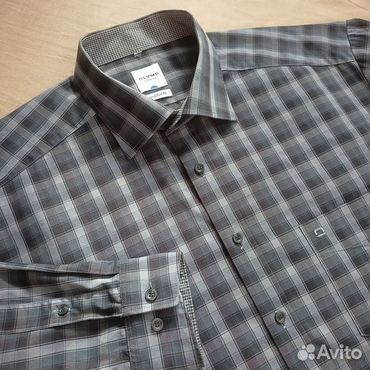 Рубашка Olymp 42 ворот серая в клетку
