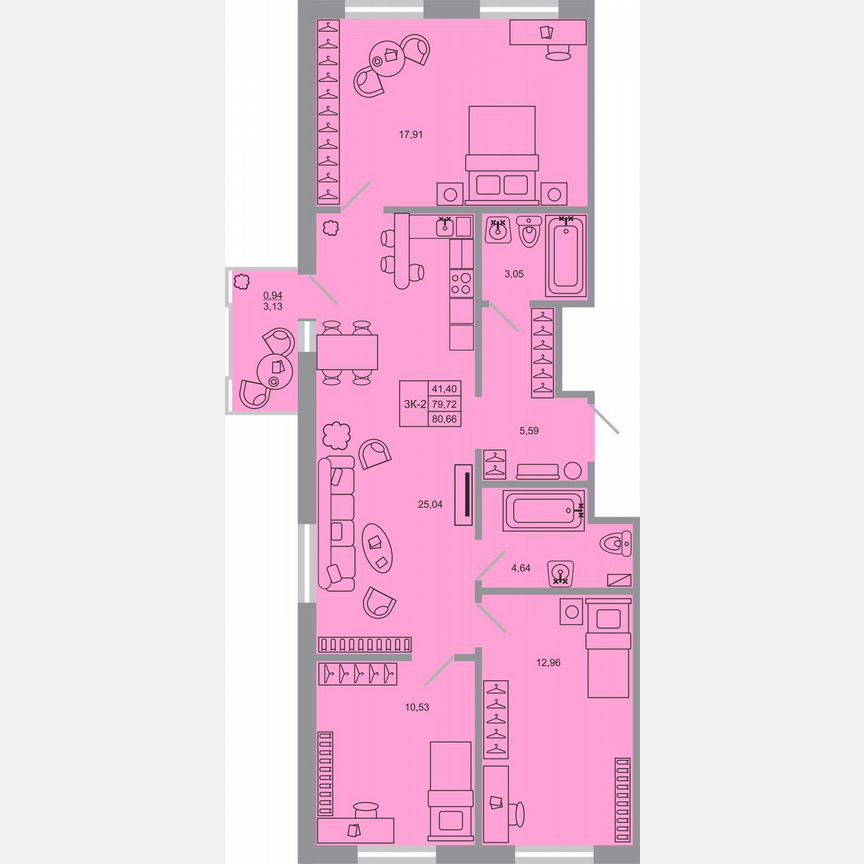 3-к. квартира, 80,7 м², 6/17 эт.