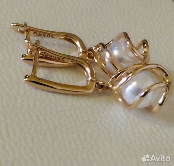 Золот серьги хризолит/жемчуг/ доставка авито
