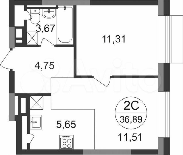 2-к. квартира, 36,9 м², 17/22 эт.