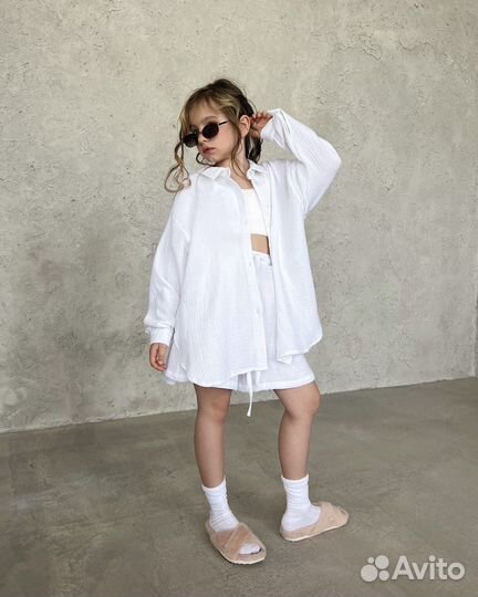 Рубашка оверсайз из муслина для девочки